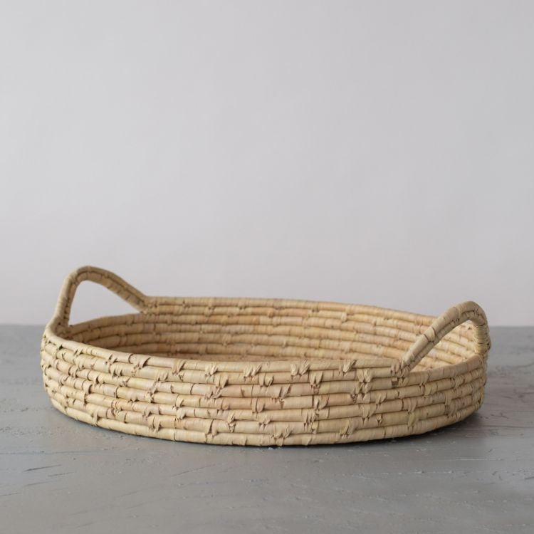 Hand made basket tray with date 2024 palm leaves for décor kitchen dining table use