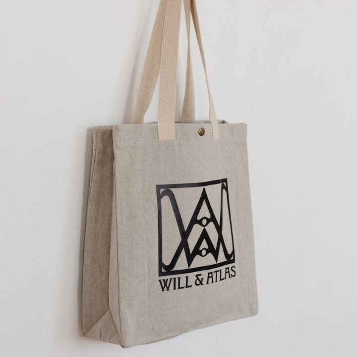 We love our new Will & Atlas branded shopper & think you will too! Made from recycled cotton, with sturdy handles & a snap closure, this is the perfect bag to keep at hand for groceries, library books or errands around town.


