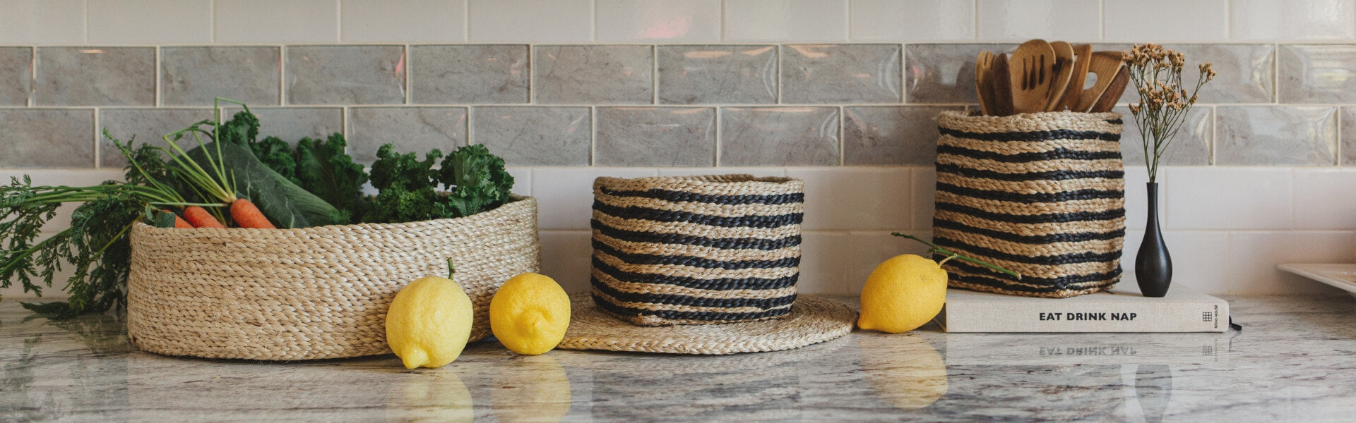 Jute Baskets and Lemons on Counter