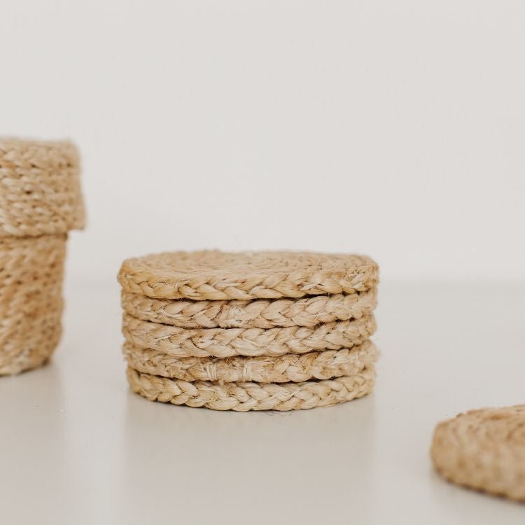 Handwoven Jute Round Coasters - Set of 8 Homewares