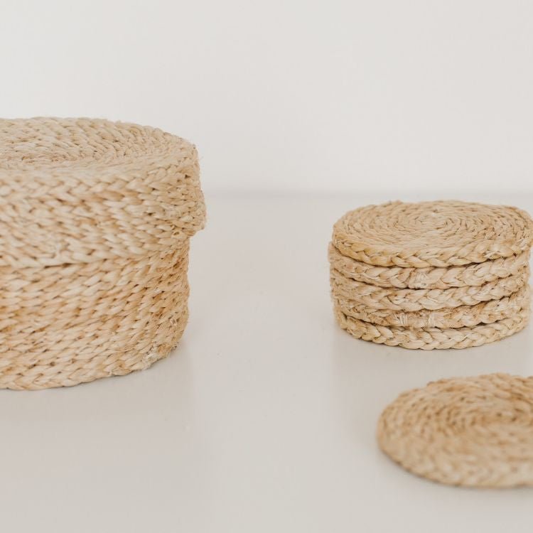 Handwoven Jute Round Coasters - Set of 8 Homewares