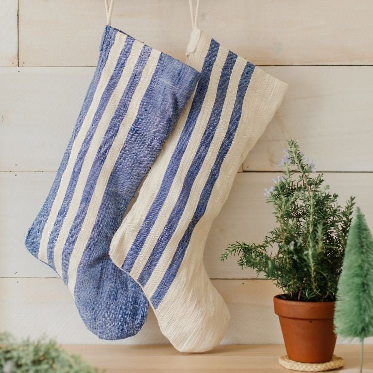 Holiday Stocking - Natural Woven Khadi Stripe Homewares