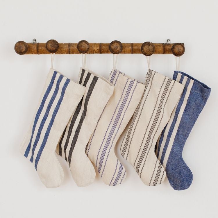 Holiday Stocking - Natural Woven Khadi Stripe Homewares