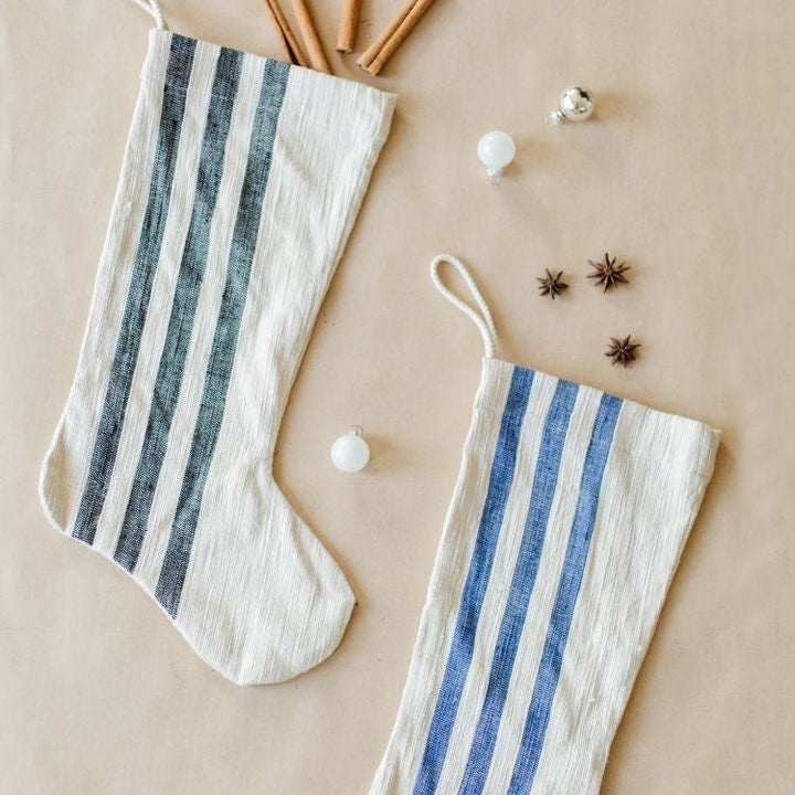 Holiday Stocking - Natural Woven Khadi Stripe Homewares