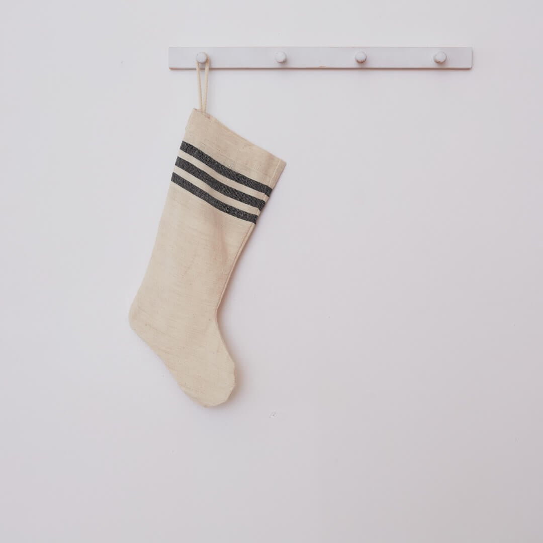 Holiday Stocking - Natural Woven Khadi Top Stripe New Arrivals