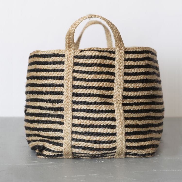 Large Jute Basket - Charcoal Stripe Baskets & Storage