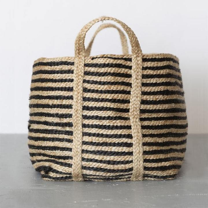 Large Jute Basket - Charcoal Stripe Baskets & Storage