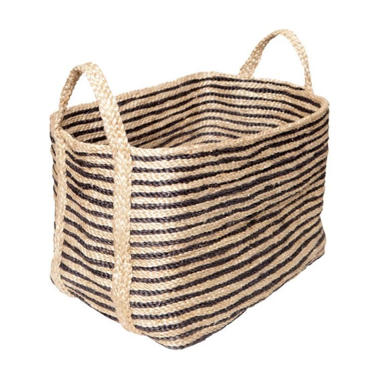 Large Jute Basket - Charcoal Stripe Baskets & Storage