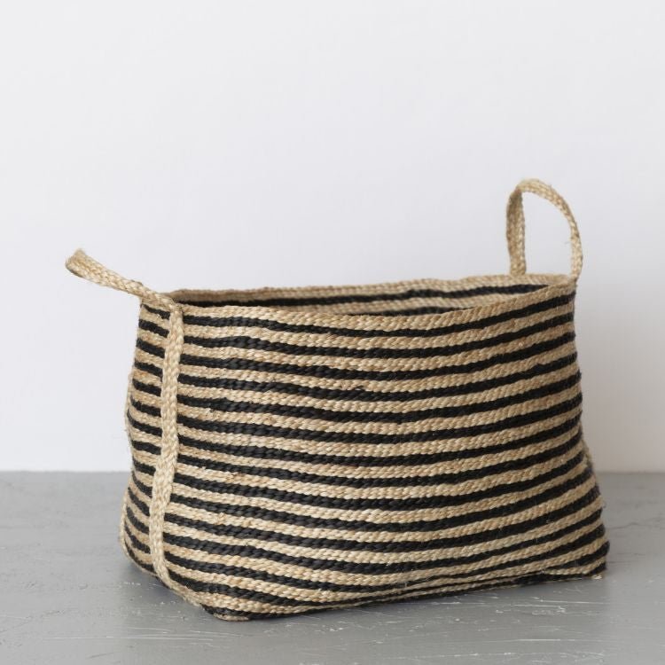 Large Jute Basket - Charcoal Stripe Baskets & Storage