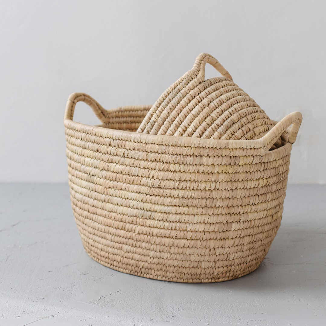 Palm Leaf Laundry Basket Low Oval New Arrivals