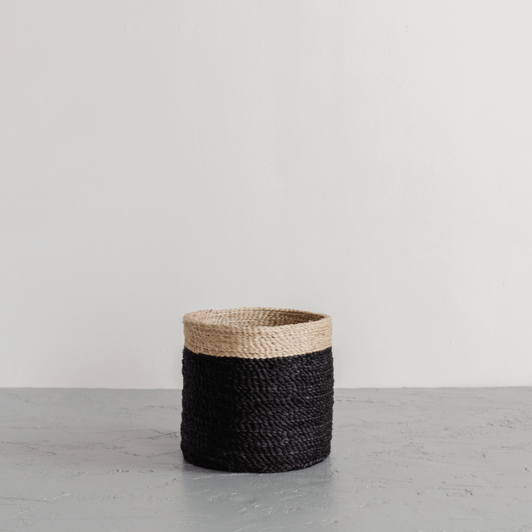 Tall Round Jute Storage Baskets Charcoal Natural Band New Arrivals