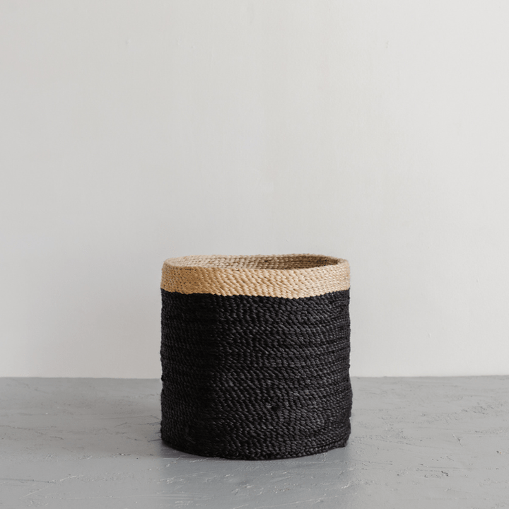 Tall Round Jute Storage Baskets Charcoal Natural Band New Arrivals