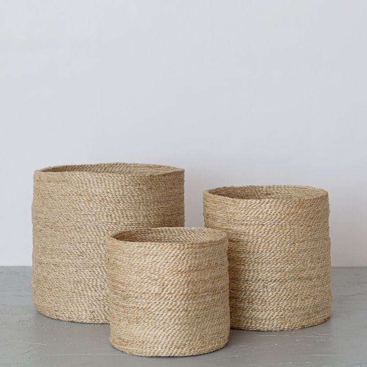 Tall Round Jute Storage Baskets